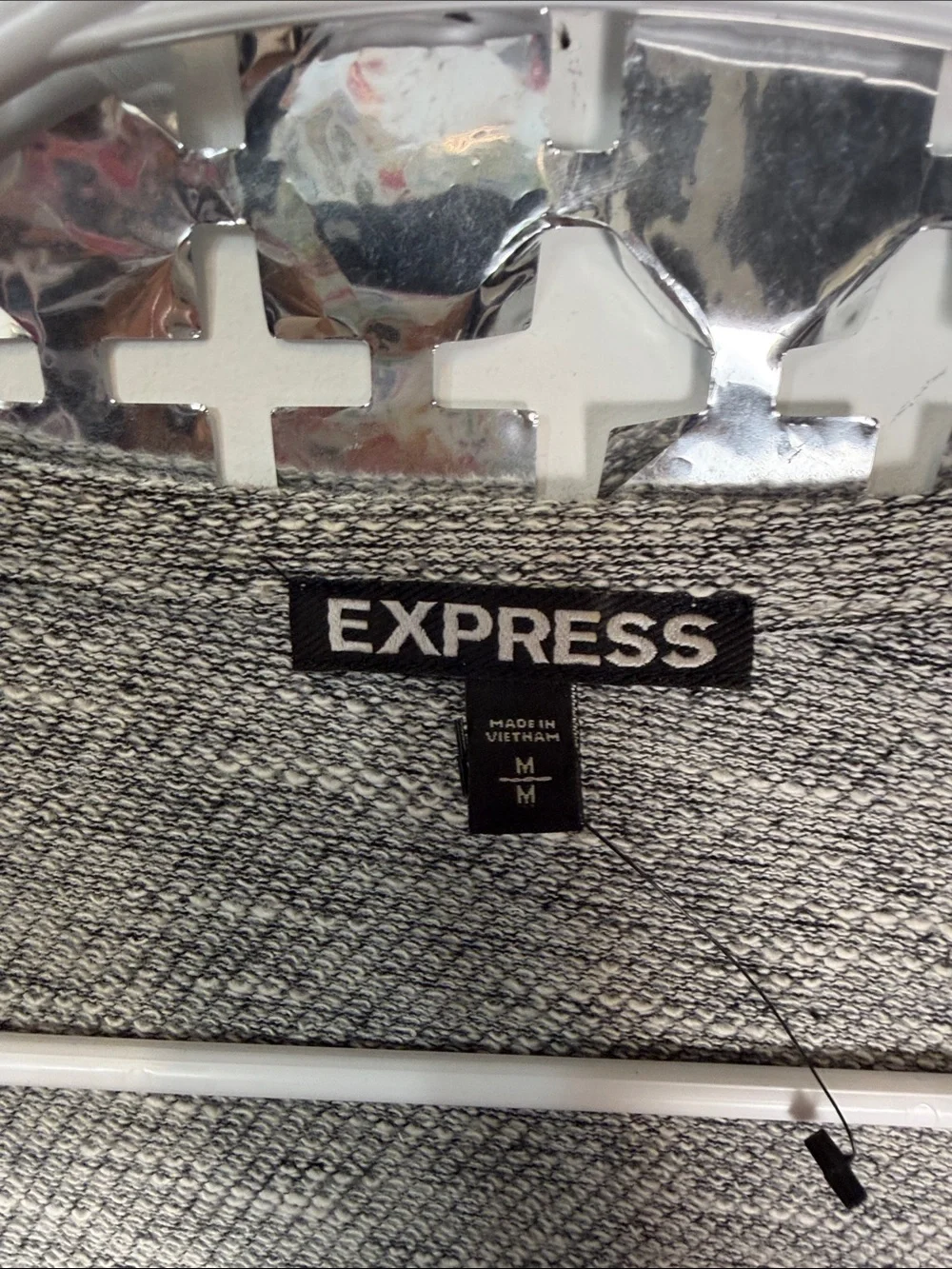 Express Women's Black & Gray Open-Front Knit Cardigan Sweater